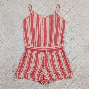 LOFT Red and White Striped Jumpsuit